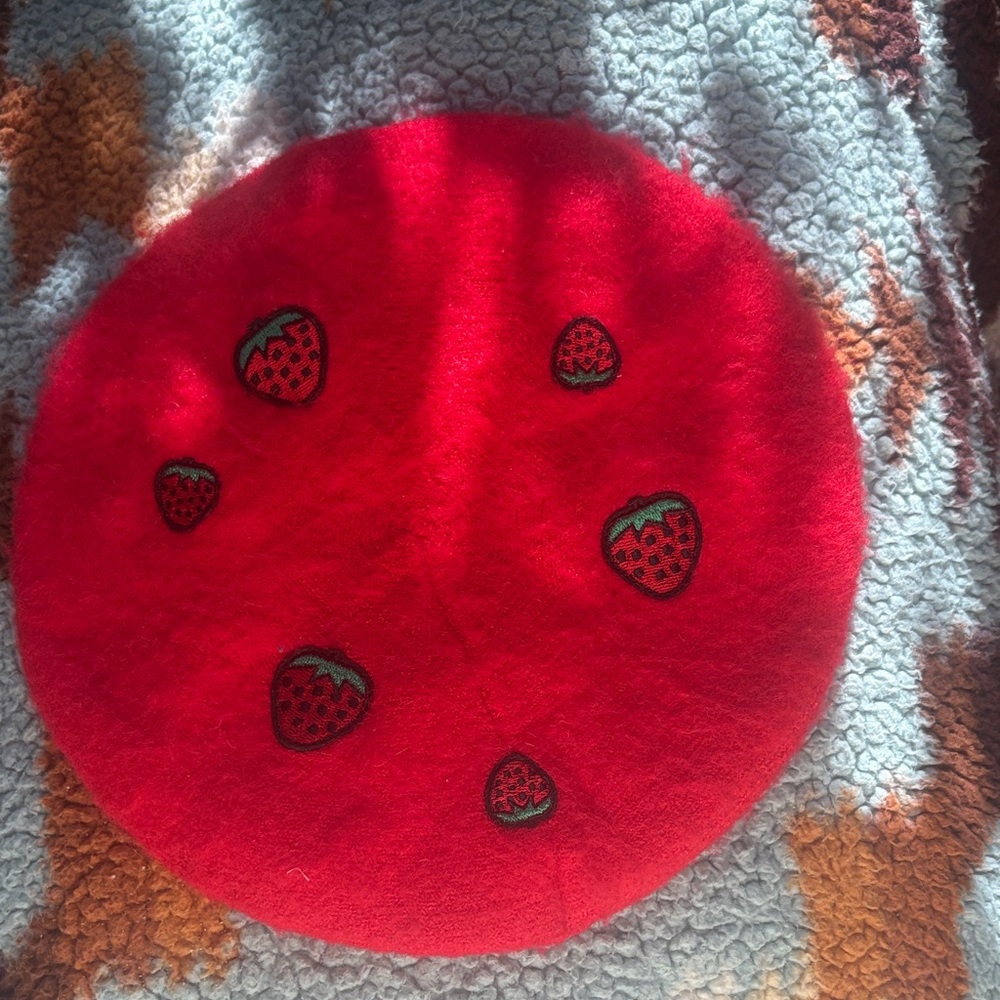 Wild Fable Red Kids Beret with Strawberry Embroidery